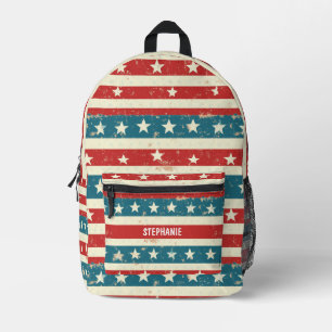 Sac À Dos Imprimé Vintages rayures rouges, blanches et bleues avec é