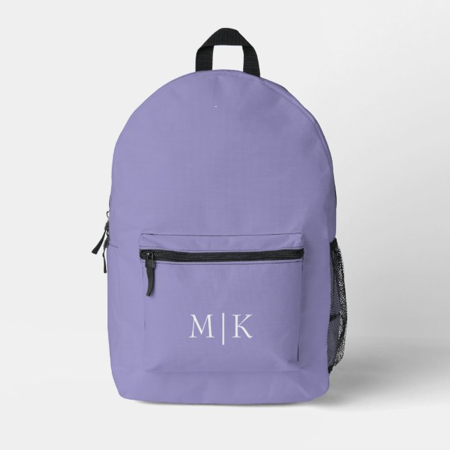 Sac À Dos Imprimé Violet et Blanc | Monogramme Moderne (Recto)