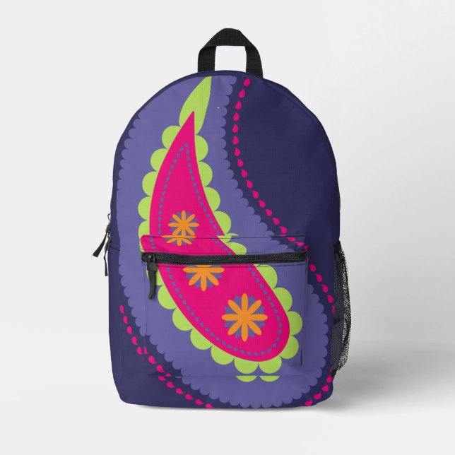 Sac À Dos Imprimé Violet et rose paisley (Recto)