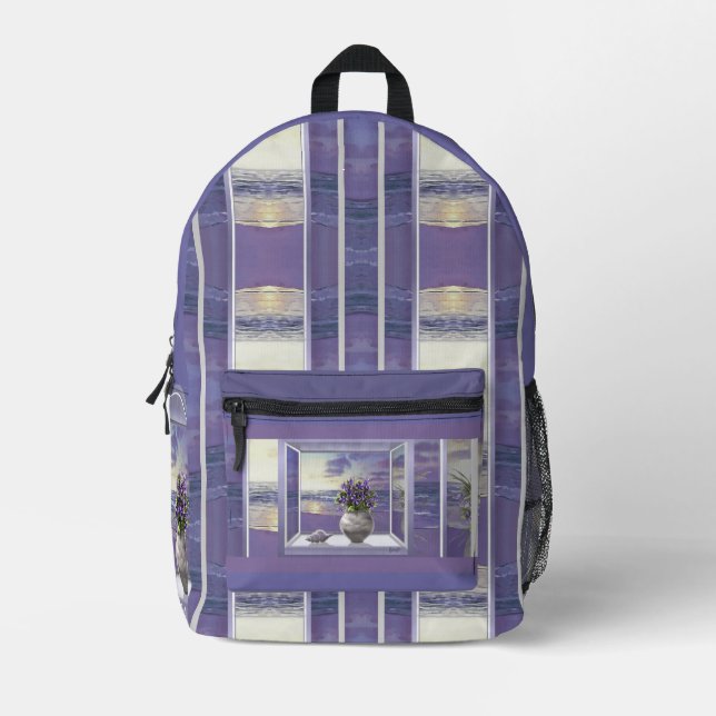 Sac À Dos Imprimé violettes dans un bocal de lune (Recto)