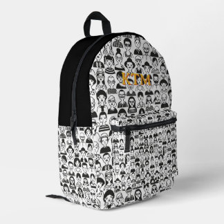 Sac À Dos Imprimé Visages Gribouillés Noir Blanc Monogramme Texte Ja