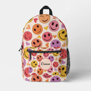 Sac À Dos Imprimé Visages souriants colorés et heureux avec des cœur