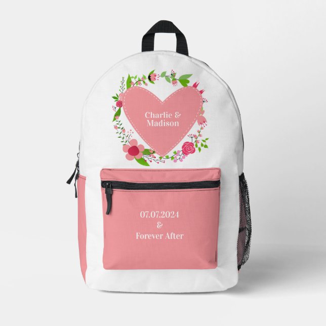 Sac À Dos Imprimé Vos noms dans un coeur fleuri (Recto)