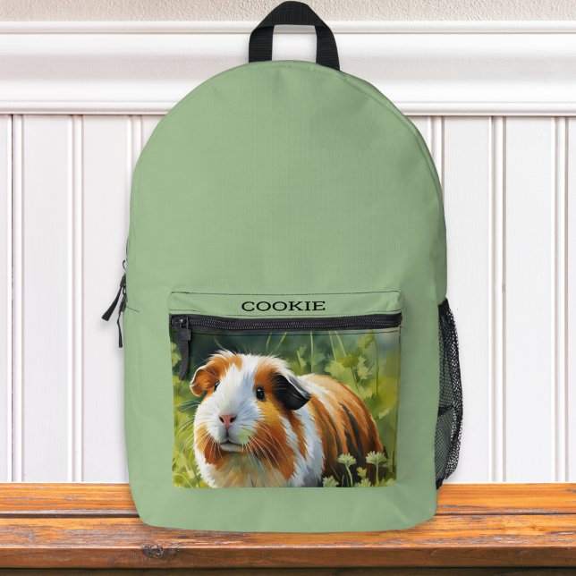 Sac À Dos Imprimé Votre photo pour animaux de compagnie (A green backpack to personalize with a photo of your pet and their name)