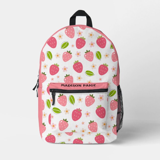Sac À Dos Imprimé Voyage Rose Fraise Mignon  (Recto)