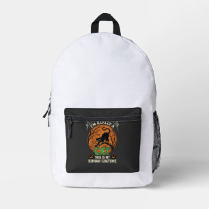 Sac À Dos Imprimé Vraiment Chat Noir Halloween Lune Citrouilles