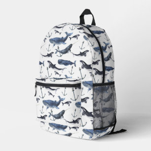 Sac À Dos Imprimé Watercolor Whale & Anchor Pattern