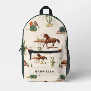 Sac À Dos Imprimé Western Cactus Desert Horse Cowgirl personnalisée