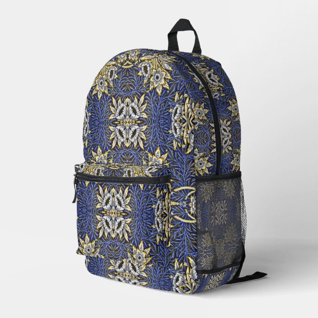 Sac À Dos Imprimé William Morris Blue et Gold Tulip Willow Design (Coin arrière droit)
