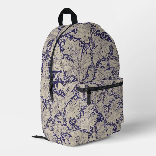 Sac À Dos Imprimé William Morris Motif Giroflée Bleu Antique (Coin arrière gauche)