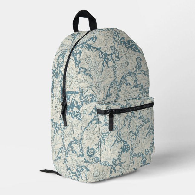 Sac À Dos Imprimé William Morris Wallflower bleu damas floral (Coin arrière gauche)