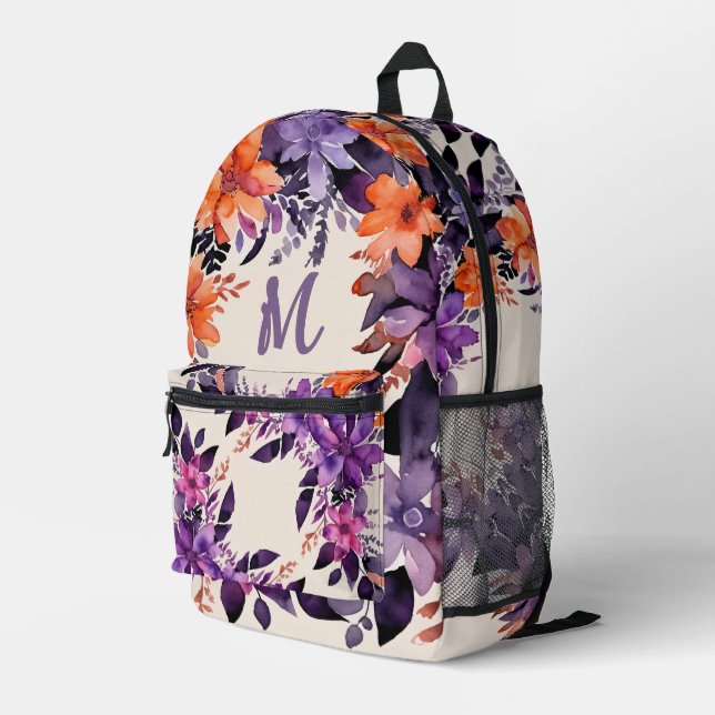 Sac À Dos Imprimé Witchy Hot Pink Purple Orange Lily Monogram Floral (Coin arrière droit)
