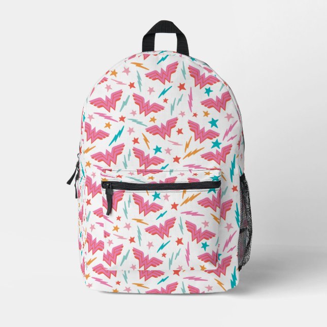 Sac À Dos Imprimé Wonder Woman Logo Rose et Motif Éclair (Recto)