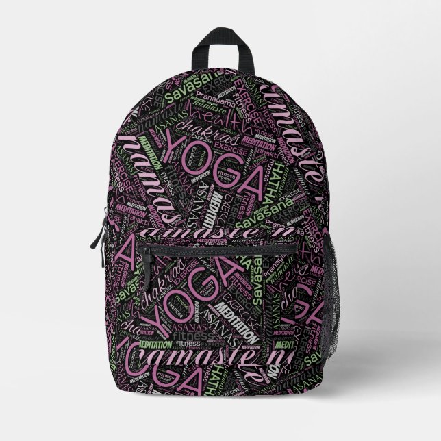Sac À Dos Imprimé Yoga Word Cloud Plum/Green ID254 (Recto)