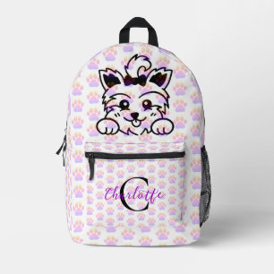Sac À Dos Imprimé Yorkie chiot empreintes de pattes colorées monogra