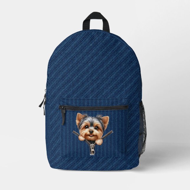 Sac À Dos Imprimé Yorkshire Terrier Puppy Denim Cloth (Recto)
