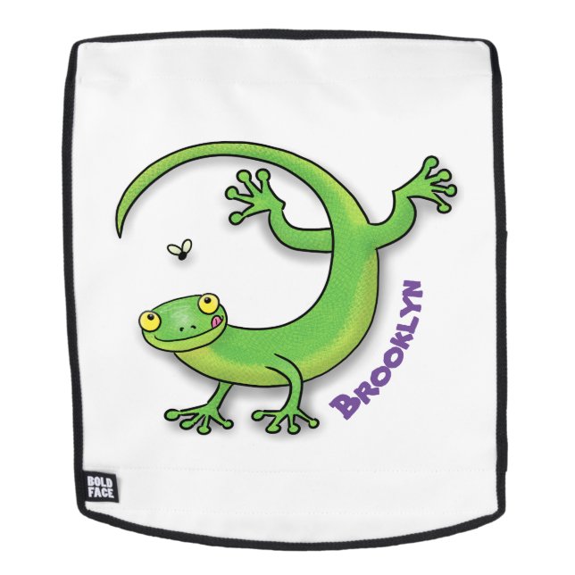 Sac À Dos Joli gecko vert salutations avec dessin animé (Devant amovible)