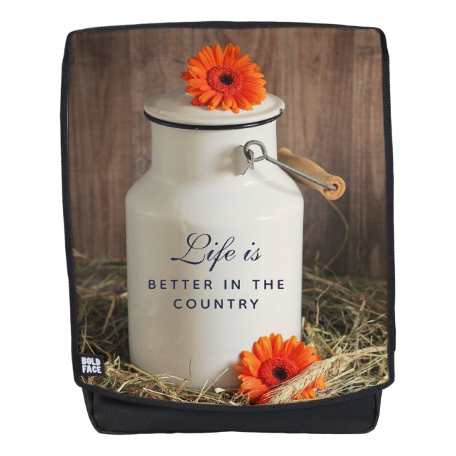 Sac À Dos Jus de lait blanc rustique avec fleurs orange Phot (Devant)