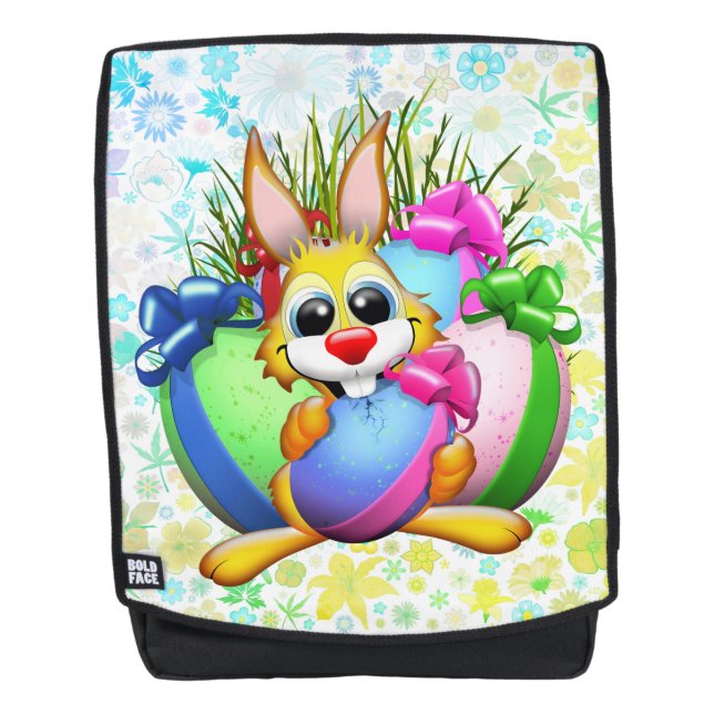 Sac À Dos Lapin drôle mordant un œuf de Pâques (Devant)
