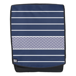 Sac À Dos Le blanc moderne de bleu marine barre le motif de