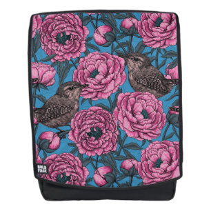 Sac À Dos Les pivoines et les brindilles sur le bleu