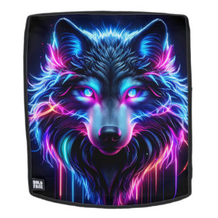 Sac À Dos Loup Néon Yeux Brûlants Animal Futuriste Cyberpunk