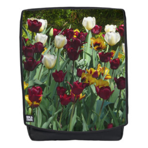 Sac À Dos Maroon et Tulipes Jaunes Florales colorées