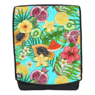 Sac À Dos Mix-fruit tropical, fleurs et feuilles en bleu
