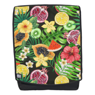 Sac À Dos Mix-fruits tropicaux, fleurs et feuilles en noir