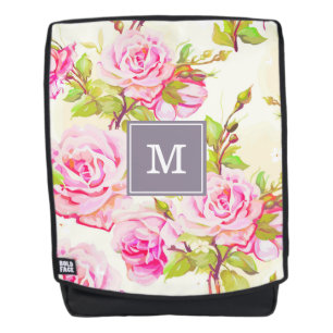 Sac À Dos Modèle Floral personnalisé Vieux Monogramme Rose s