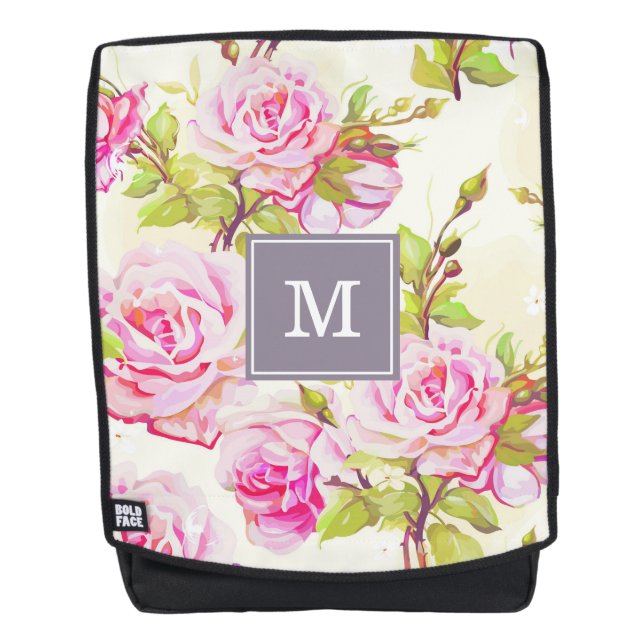 Sac À Dos Modèle Floral personnalisé Vieux Monogramme Rose s (Devant)