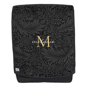 Sac À Dos Monogramme de script floral noir élégant or