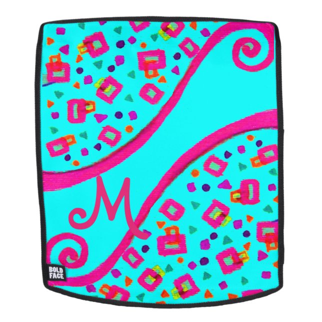 Sac À Dos MONOGRAMME DÉCO ABSTRAIT Fuchsia rose bleu (Devant amovible)
