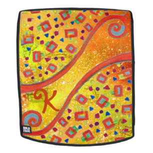 Sac À Dos MONOGRAMME DÉCO ABSTRAIT Orange Blue Yellow Swirls
