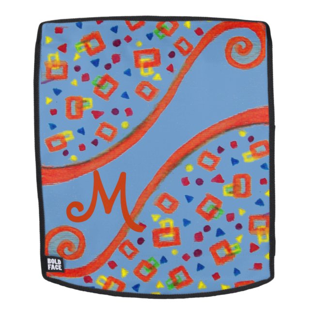 Sac À Dos MONOGRAMME DÉCO ABSTRAIT Orange Blue Yellow Swirls (Devant amovible)