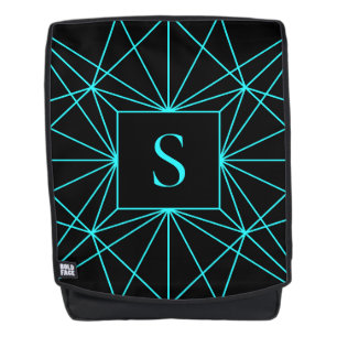 Sac À Dos Monogramme initial   Design géométrique turquoise