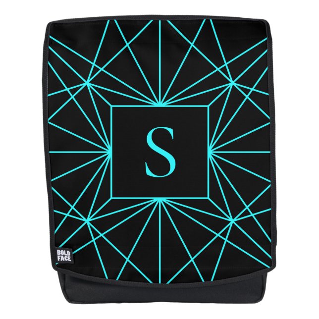 Sac À Dos Monogramme Initial | Motif Géométrique Turquoise (Devant)