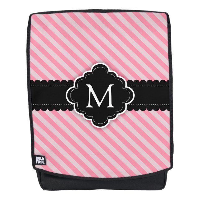 Sac À Dos Monogramme rose Girly de coutume de noir de motif (Devant)