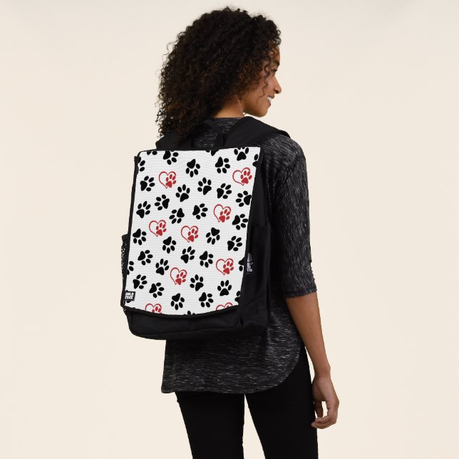 Sac À Dos Motif de pattes, pattes noires, pattes rouges, cœu (Porté)