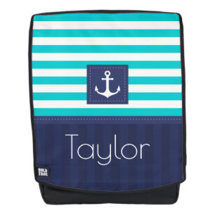 Sac À Dos Motif élégant à bandes bleues nautiques Personnali
