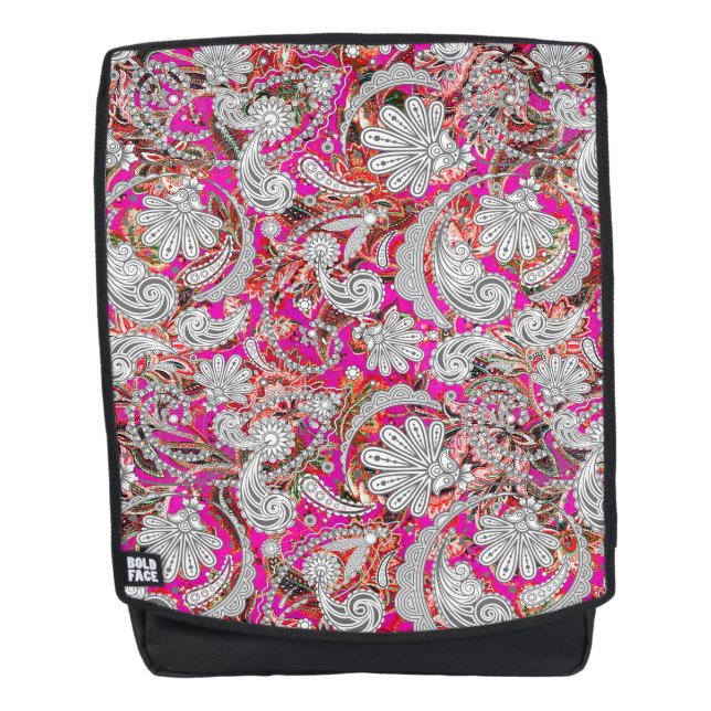 Sac À Dos Motif paisley blanc rose (Devant)
