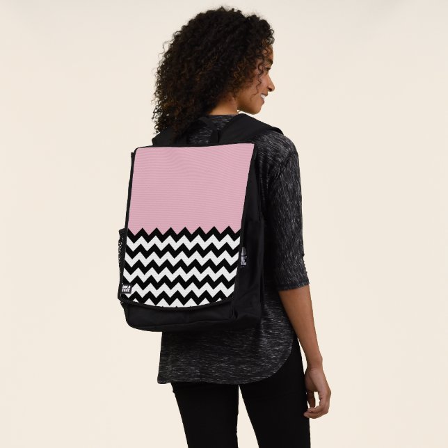 Sac À Dos Motif Zigzag noir et blanc, Chevron, rose (Porté)