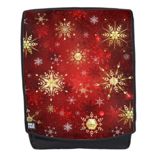 Sac À Dos Noël Golden Snowflakes sur Arrière - plan rouge