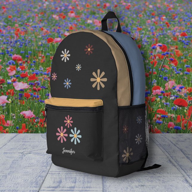 Sac à dos noir Pastel Flowers (Pastel Flowers Black Backpack)