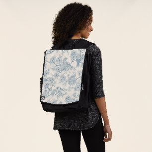 Sac À Dos Oiseaux et fleurs de cerisier en bleu et blanc cas