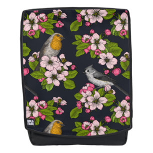 Sac À Dos Oiseaux et fleurs en noir