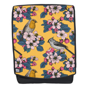 Sac À Dos Oiseaux et fleurs sur le jaune