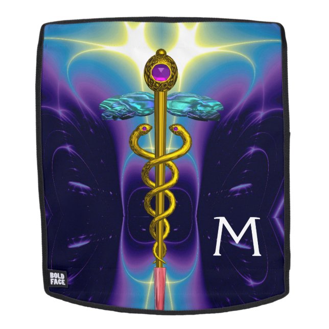 Sac À Dos OR CADUCUS SYMBOLE MÉDICALE MONOGRAMME, Bleu viole (Devant amovible)