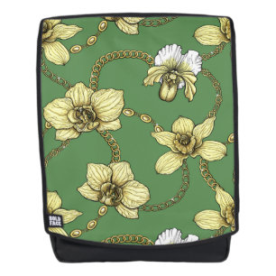 Sac À Dos Orchidées et chaînes, jaune et vert kelly