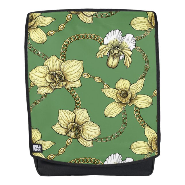 Sac À Dos Orchidées et chaînes, jaune et vert kelly (Devant)